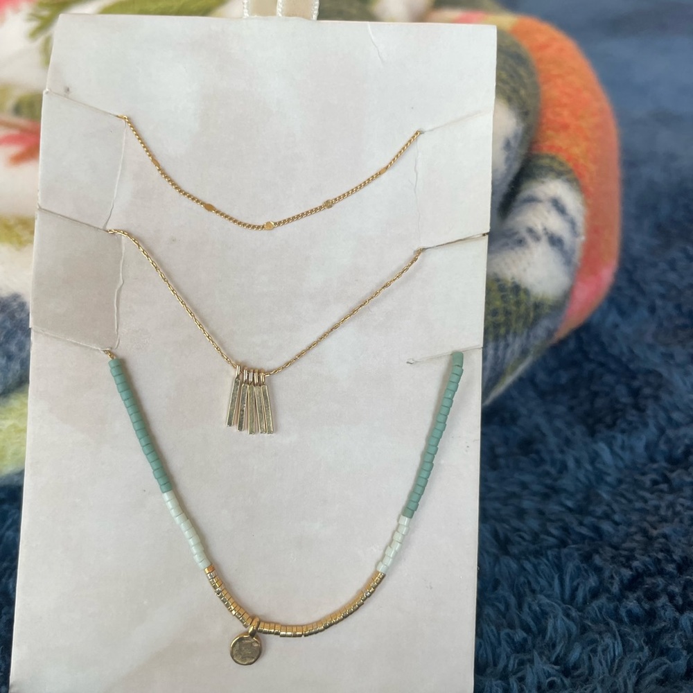 Anthropologie Gold and Green Necklace Set
